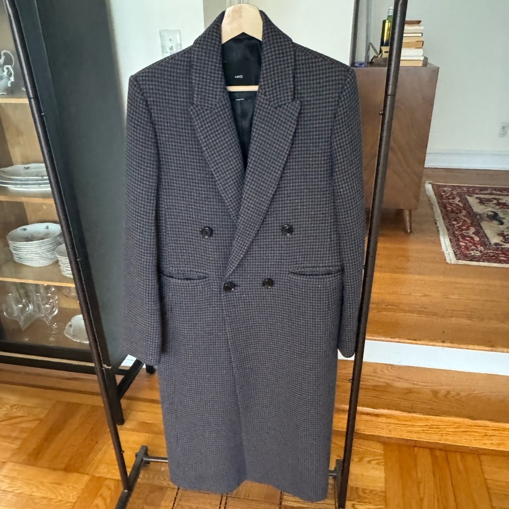 Mango Blue and Brown Wool Blend Coat